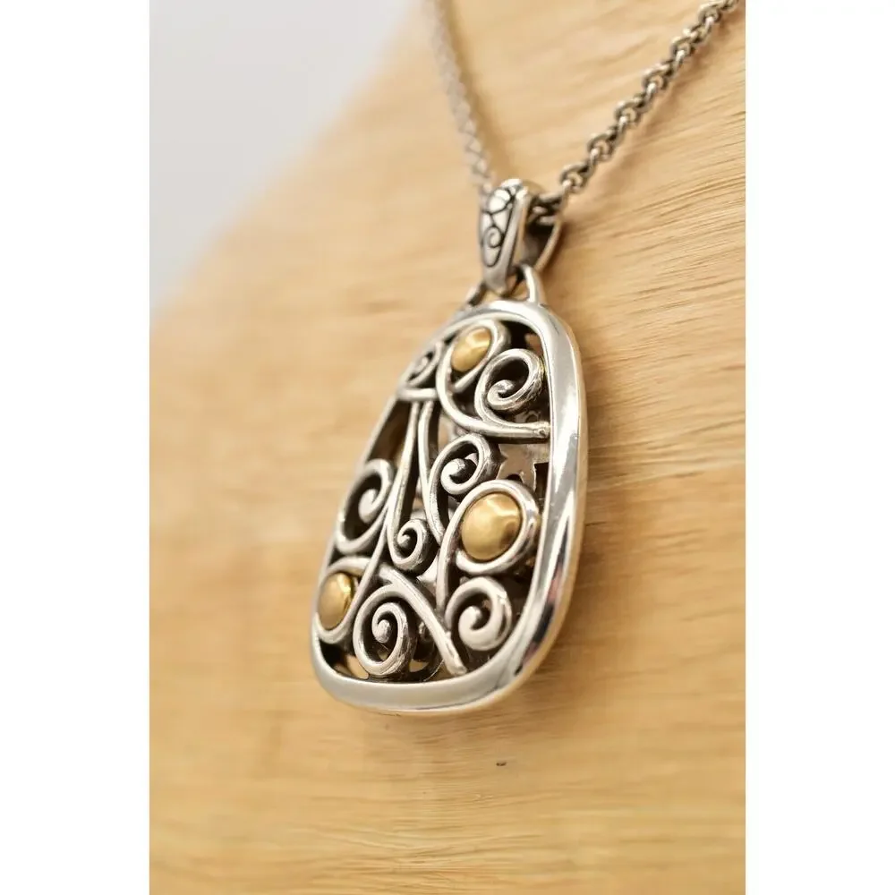 Brighton Adara Reversible Pendant Necklace Gold Silver Plated Chain Signed BinBJ